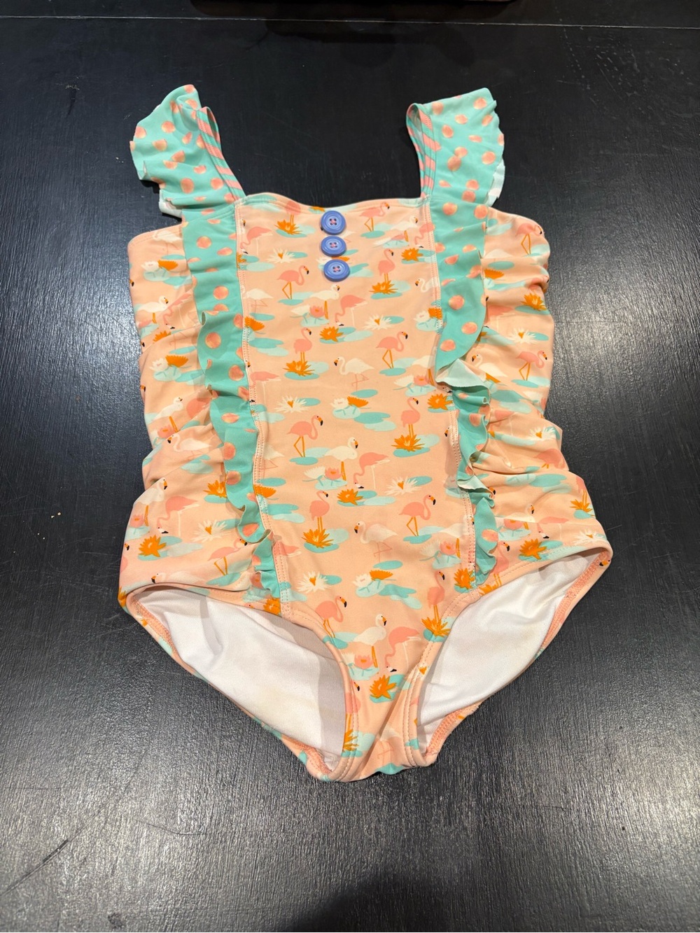 Matilda Jane Peach and Mint Flamingo Ruffle One-Piece Swimsuit